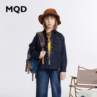 马骑顿 MQD童装男童加厚牛仔衬衫23冬户外保暖字母绣花防褪色上衣潮 深牛仔蓝 150