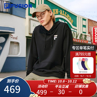 斐乐（FILA） FUSION潮牌连帽卫衣款时尚宽松男女装针织连帽上衣 深黑-BK 170/92A/M