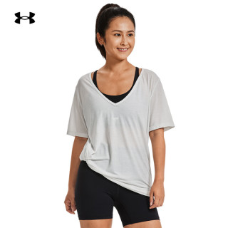 安德玛UNDERARMOUR）秋冬Project Rock强森女子V领训练运动短袖T恤1380234 白色114 L