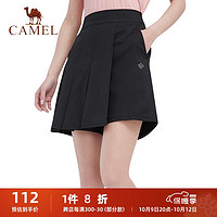 CAMEL 骆驼 短裤女子薄款宽松透气口袋训练跑步网球运动百褶梭织裤裙 JC3225L2002 黑色 XL