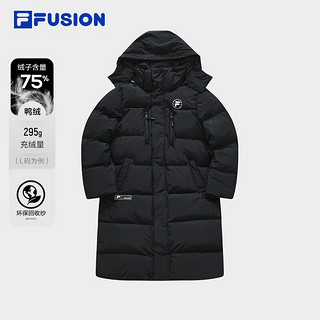 FILA FUSION斐乐潮牌长款羽绒服男时尚休闲连帽外套 正黑色-BK 165/88A/S