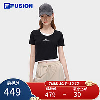 斐乐（FILA） FUSION潮牌假两件短袖T恤女时尚休闲修身短款上衣 正黑色-BK 170/88A/L