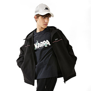 Kappa 卡帕 防风衣男春梭织连帽开衫休闲外套长袖黑色卫衣K0D12FJ02