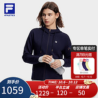 FILA 斐乐女士针织连帽外套2023冬基础简约运动上衣 RD宝蓝-NV 160/80A/S