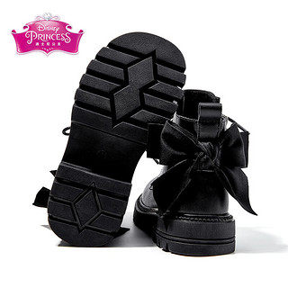 迪士尼女童冬季加绒皮靴二棉黑色短筒靴子儿童马丁靴 DP22127 黑色 33码
