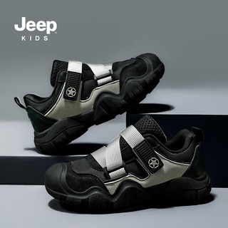 吉普（JEEP）童鞋春秋季儿童运动鞋时尚跑步鞋魔术贴百搭中大童潮鞋 米/卡其 28