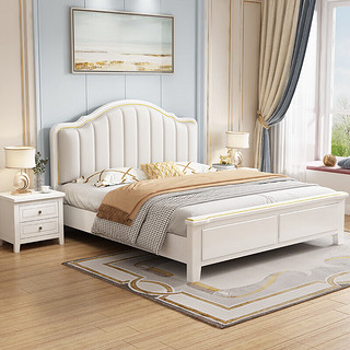 佰世厅轻奢美式实木床现代简约1.35米双人软包大床婚床HX806# 1.35米床