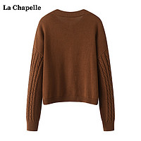 拉夏贝尔/La Chapelle复古羊角扣针织开衫女秋季短款毛衣外套上衣