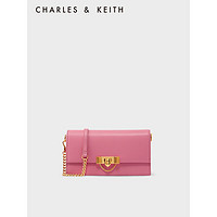 CHARLES&KEITHCK6-10701189女士金属扣链饰斜挎手拿钱包 粉红色Pink XS
