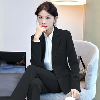 普妮姿黑色小西装套装女职业装大职场面试正装工作服西服外套秋 黑色西装+西裤 L