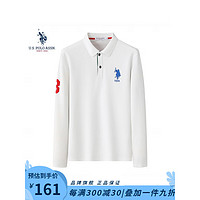 U.S. POLO ASSN. US保罗长袖polo衫男翻领经典马标刺绣休闲文化衫男士打底衫 白色 L