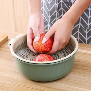 莱妙依 厨房淘米双层水果洗菜篮双层沥水篮圆形两层塑料收纳篮洗蔬果 圆形1件套