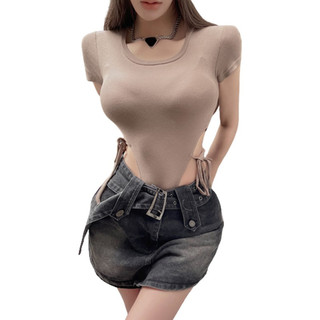 G季女装设计感体桖紧身T恤打底t短袖辣妹上衣爆款衣服 白