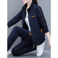 帝黛(DIDAI)品牌卫衣女春秋季运动套装t恤休闲裤女士外套潮洋气中年女装 深蓝 XL(115-130)斤