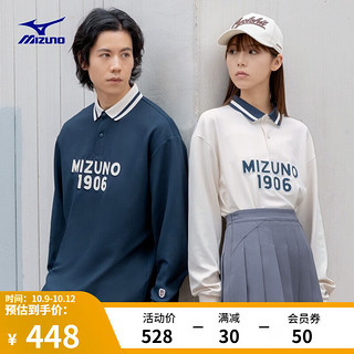 Mizuno 美津浓 HERITAGE系列 23复古休闲运动长袖 男/女宽松休闲长袖POLO衫 15/藏蓝 S