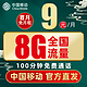 中国移动 移动5G电话卡 9元8G通用流量＋100分钟语音通话老人卡手表卡校园卡