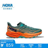 HOKA ONE ONE男女鞋飞速羚羊5越野跑步鞋Speedgoat5网面减震透气 灰绿/山梅花橘-男 43/275mm