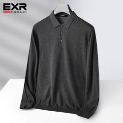 EXR 羊毛衫男秋冬新款中年爸爸翻领针织打底衫保暖长袖POLO领上衣