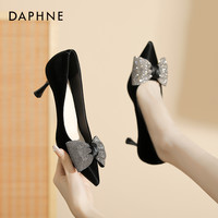 DAPHNE 达芙妮 蝴蝶结细跟高跟鞋爆款水钻女鞋法式浅口单鞋尖头鞋