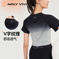 魔力薇薇MOLYVIVI短袖渐变T恤 女运动速干衣健身衣瑜伽服齐腰上衣