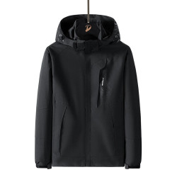 户外运动春秋可拆帽夹克纯色防水防风外套青年户外冲锋衣男 黑色 xl