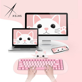 X-bows M68 meow68机械键盘 热插拔 Rgb硅胶猫咪客制化软萌可爱粉
