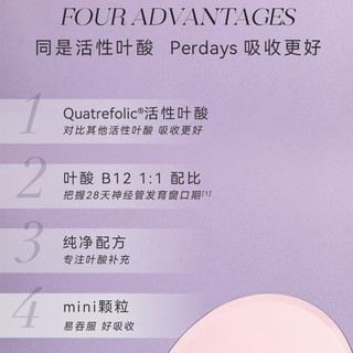 PERDAYS孕期活性叶酸备孕早期营养女士2月用量60片维生素b