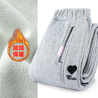 Disney 迪士尼 儿童加绒裤子运动裤冬季女童加绒裤外穿秋冬LX81100-1 浅灰 130
