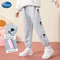 Disney 迪士尼 儿童加绒裤子运动裤冬季女童加绒裤外穿秋冬LX81100-1 浅灰 130