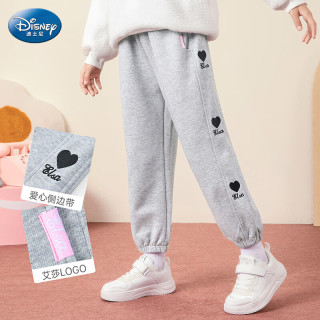 Disney 迪士尼 儿童加绒裤子运动裤冬季女童加绒裤外穿秋冬LX81100-1 浅灰 130