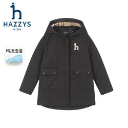 哈吉斯 品牌童装男女童棉服冬舒适柔软防风透湿弹力连帽棉服 燕麦卡其 145