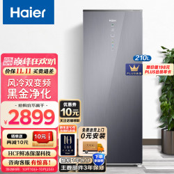 海尔 立式冰柜210升变频大容量 冷藏冷冻柜抽屉式冷柜小冰柜家用小型冰箱 一级能效