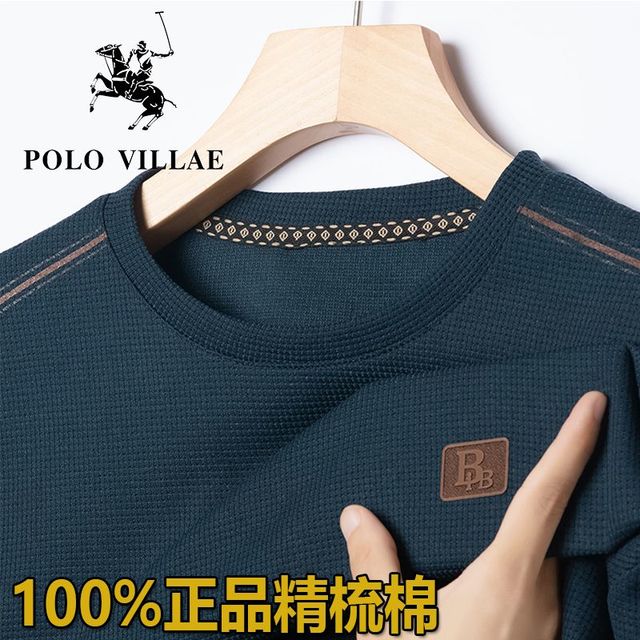 POLO VILLAE 保罗威特 男士春秋款长袖圆领卫衣中年人宽松时尚打底衫爸爸t恤潮