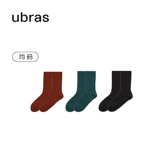 Ubras 宽罗纹保暖舒适透气中筒袜三双装保暖小腿袜两双装袜子女 黑色+松石青+玫瑰木 均码