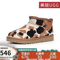 UGG 美版秋冬新款女士经典靴奶牛纹休闲迷你短筒雪地靴 1123630 CHE-栗色 38