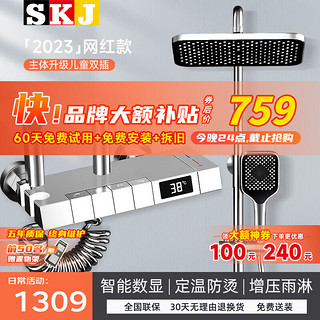 SKJ S11 增压喷淋花洒套装 白金 冷热B款