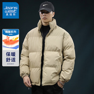 JEANSWEST 真维斯 棉服男冬季2023简约时尚宽松百搭韩版加绒保暖外套男深卡其XL