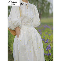 艾格 La Chapelle 新款连衣裙子女2023夏季真丝醋酸棉麻流行时尚正式场合女装 白色连衣裙 L