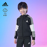 adidas阿迪达斯轻运动男女小童儿童运动连帽长袖套装HZ7080 黑色/白色 104