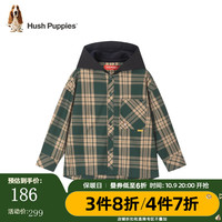 暇步士童装儿童秋装衬衣男女童秋季男女大童时尚格子连帽衬衣 丛林绿 130cm