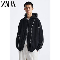 ZARA 2023秋季新品男装 黑色带饰缉线细节针织衫开衫 4938306 800