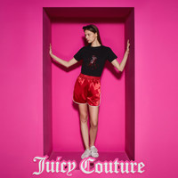 Juicy Couture橘滋经典配色可爱logo烫钻女式T恤