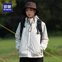 罗蒙(ROMON)单层冲锋衣男女户外款连帽防风防水春秋季夹克外套SS 女卡其 2XL