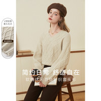 毛衣针织衫女V领长袖打底衫慵懒风复古外穿上衣