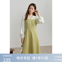 DUSHU 独束 大码女装法式复古撞色连衣裙秋装新款微胖mm假两件小清新裙子 淡果绿 XL