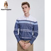 Hush Puppies暇步士男装2022春全棉撞色条纹长袖衬衫男|PA-22116