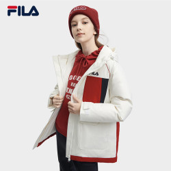 fila斐乐女子中长款羽绒服2023冬新休闲保暖撞色连帽工装女