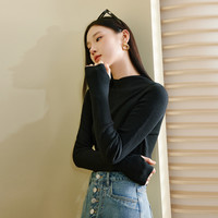 100%羊毛针织衫女秋冬装纯色打底上衣