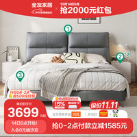 全友家居卧室套房家具皮式双人软床床头柜乳胶床垫组合套餐116019 灰蓝1.5m皮床+床头柜A*2+床垫
