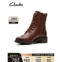 Clarks 其乐 女鞋梅系列马丁靴秋冬靴子工装高帮鞋英伦牛皮女靴 深棕褐色 261684654 40